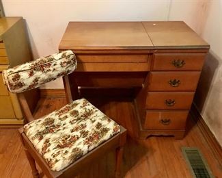 Sewing cabinet with chair and Elna sewing machine