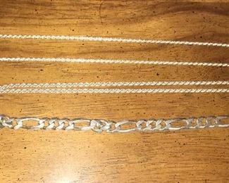 Sterling silver men’s bracelet and chain necklaces