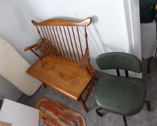Solid maple 2 person bench and a General Dynamics office chair