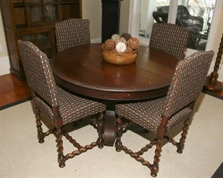 4 Barley twist antique chairs and round antique table