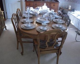 Pecan dining table & 6 chairs , Nortiaki china