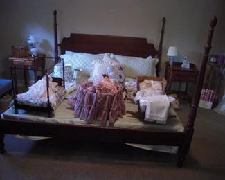 KING size CHERRY bed dolls, doll beds , linens