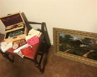 Vintage costume jewelry, vanity stool