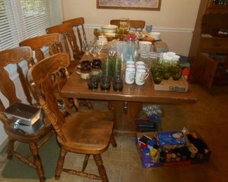 Trestle table with 6 chairs and leaves