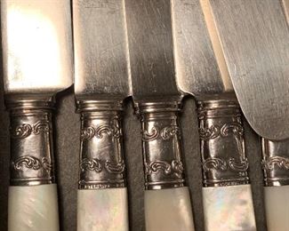 sterling silver butter knives with mother of pearl handles 
