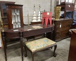 servers, needlepoint bench, chests, cabinets