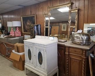 gilt mirrors, modern lighting, painted cabinet, enfilade
