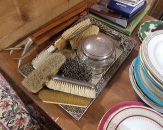 silver antique coat brushes and vanity pieces