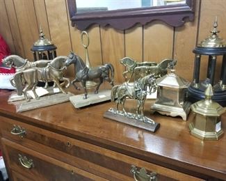 brass horse bookends and decor