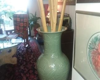 Price Cut - $50 - Large Vase and bamboo poles. 18x43 (80 in high to top of bamboo poles)