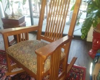 Price Cut - $100 - Mission style wood rocking chair with upholstered seat.
