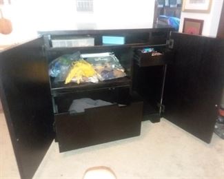 Price Cut - $50 Black Dresser. Slide-out shelf and two drawers. 37x21x32