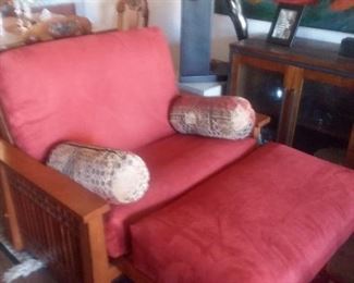 Price Cut - $500 - Multi-functional Chair/Chaise/Futon Twin Bed. Cherry finish, Sturdy Mission Style (Pic 1 of 2)