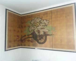 $50 - Oriental Wall Hanging / Screen. Hinges between panels. 36x70