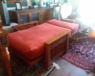 Price Cut - $500 - Multi-functional Chair/Chaise/Futon Twin Bed. Cherry finish, Sturdy Mission Style (Pic 2 of 2)