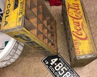 Pepsi and Coke Wooden Crates, Old Colorado License Plate