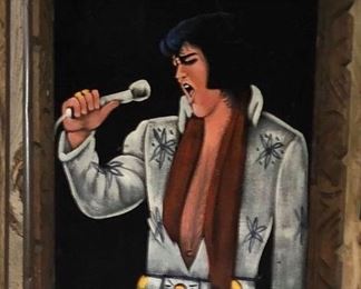 Vintage Elvis Black Velvet Framed Art