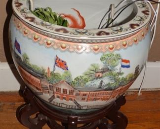 Unusual Hand Painted Japanese Pot on Stand