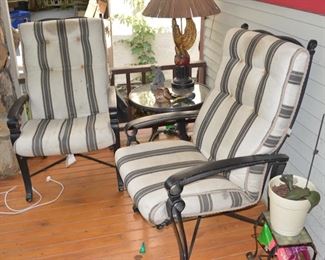 Wrought Iron Outdoor Chairs, Pair