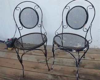 Wrought Iron Chairs, Pair