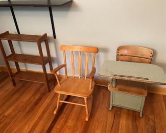 Kids Desk, Rocking Chair, and Shelf