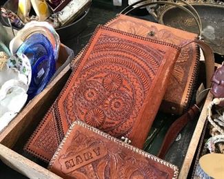 Hand tooled leather purse and wallet