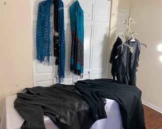 Wool and Leather Coat, Assorted Scarves https://ctbids.com/#!/description/share/237200