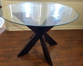 Contemporary Round Glass Top Table Wooden Base https://ctbids.com/#!/description/share/237161