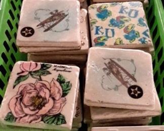 Unique hand printed/stamped tiles made into coasters.
