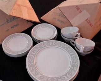 Vintage Imperial China W. Dalton "Whitney" pattern, never used and with 4 settings brand new in box. 