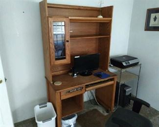 Computer table with drawer and shelves