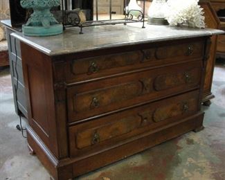 Antique Marble Top 3 Drawer Dresser. 47" wide x 23-1/2" deep.  $175.99