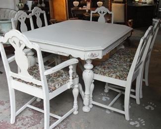 Creamy White Chic Table & Chairs Set 53-1/2" long x 42-1/4" wide w/1 Arm Chair and 5 Side Chairs $249.99
