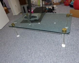 Glass Top Lucite legs coffee table