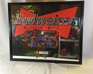 1998 Budweiser Nascar 50th Anniversary Wood Framed Mirror https://ctbids.com/#!/description/share/232672