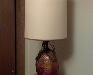 Wrought Iron and Glass Lamp