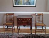 Side buffet and two walnut chairs