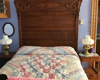Antique - high headboard bed with matching pieces