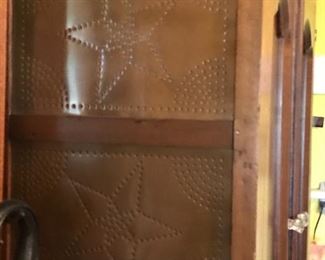 Pie safe with metal punched signs