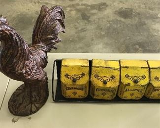 Cast iron rooster , vintage spice set