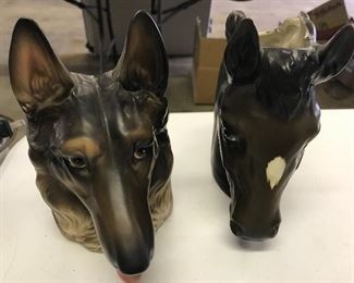 Vintage German shepherd and horse planter