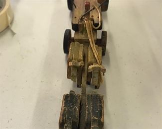 Vintage toy wood wagon and horses
