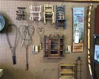 Rug beaters, curio’s ,miniature chairs etc