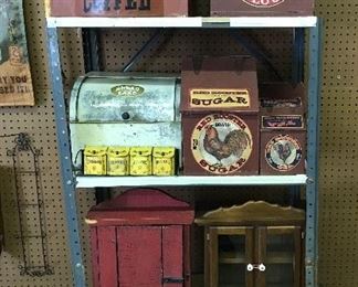 Vintage canister sets, spice sets, & cabinets