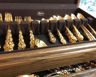 large set gold plated flatware -oneida gold community