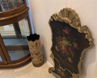 painted fireplace stand and umbrella stand