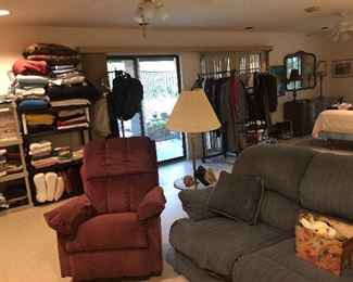 lazyboy rocker /recliner- linens clothes-purses etc