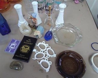 Glass Ash Trays, Small White Glass Vases, Napkin Rings