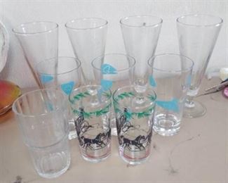 Vintage Etched Glasses, Juice Glasses, Bowls, Plate