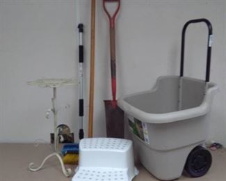 Lawn Cart, Scrub Brushes, Spade